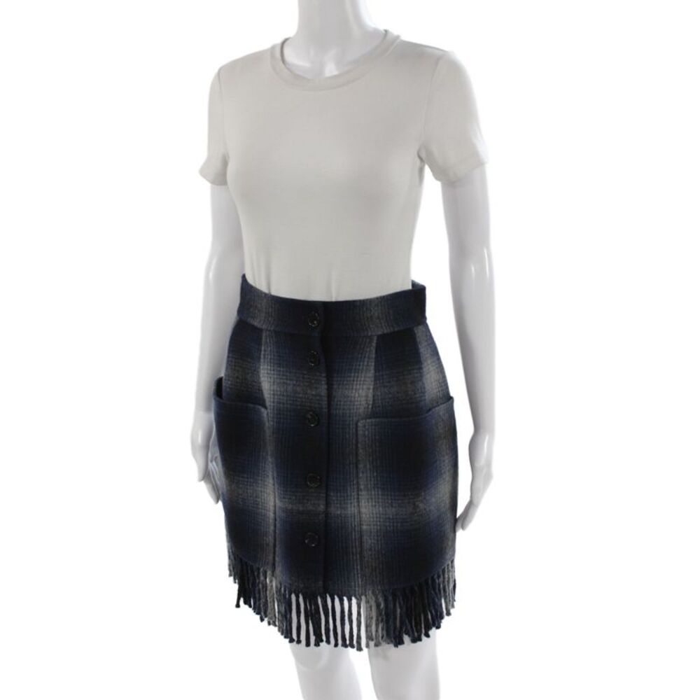 Christian Dior Womens Mini Plaid Virgin Wool Skirt Blue Button Size 6 - Picture 2 of 5